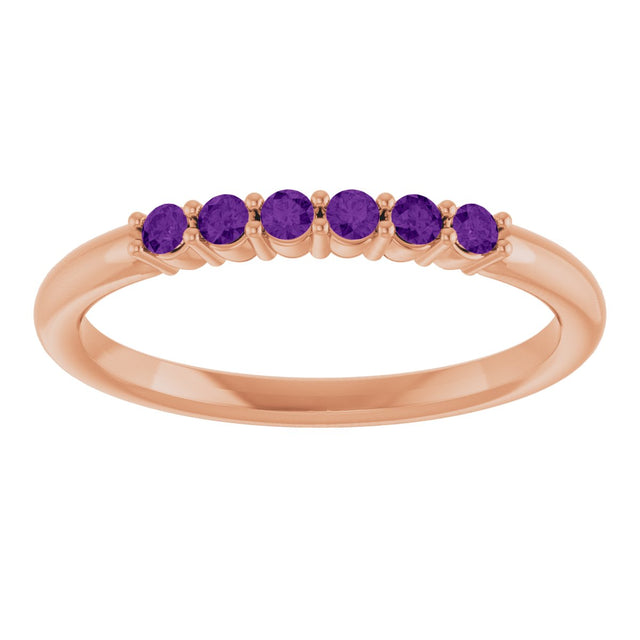 14K Gold Round Natural Amethyst Accented Stackable Ring - Rose Gold - view 3