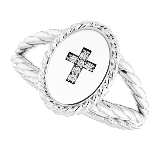 Platinum Round Natural Diamond Cross Ring – 0.9mm Stones - view 6