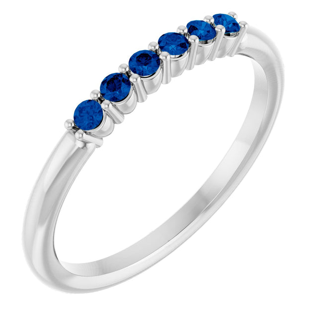 Platinum Round Natural Blue Sapphire Accented Stackable Ring