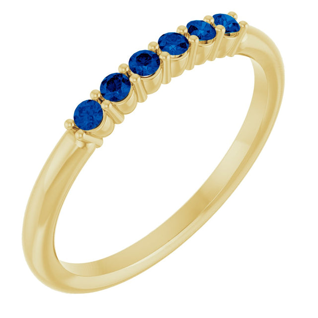 14K Gold Round Natural Blue Sapphire Accented Stackable Ring - Yellow Gold
