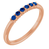 14K Gold Round Natural Blue Sapphire Accented Stackable Ring - Rose Gold