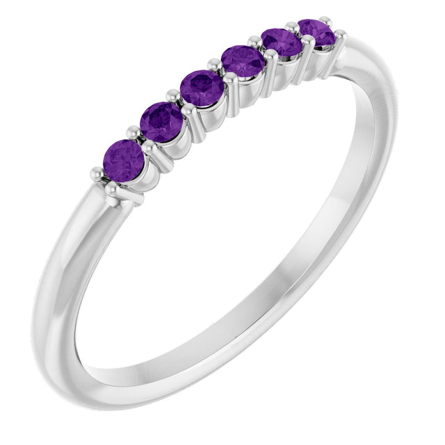 14K Gold Round Natural Amethyst Accented Stackable Ring - White Gold