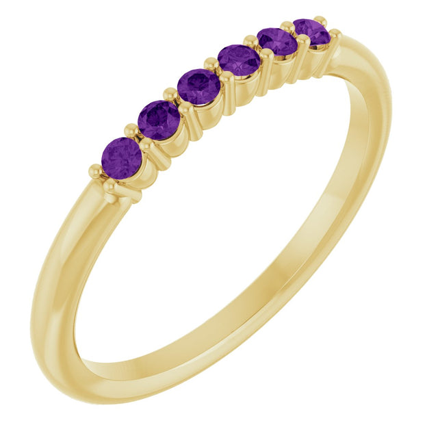 14K Gold Round Natural Amethyst Accented Stackable Ring - Yellow Gold