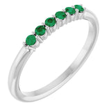 Platinum Round Natural Emerald Accented Stackable Ring
