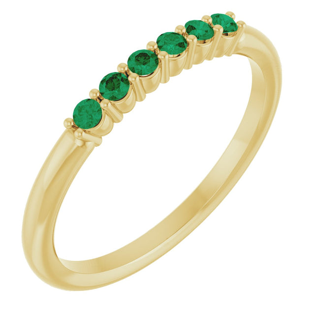 14K Gold Round Natural Emerald Accented Stackable Ring - Yellow Gold