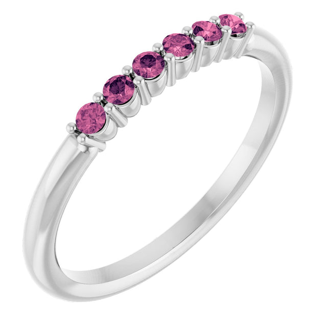 14K Gold Round Natural Pink Tourmaline Accented Stackable Ring - White Gold