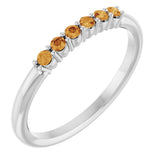 14K Gold Round Natural Citrine Accented Stackable Ring - White Gold