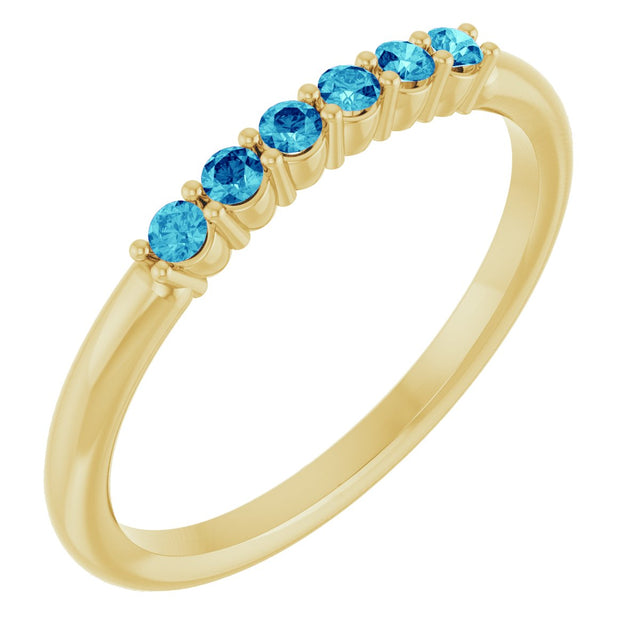 14K Gold Round Natural Blue Zircon Accented Stackable Ring - Yellow Gold