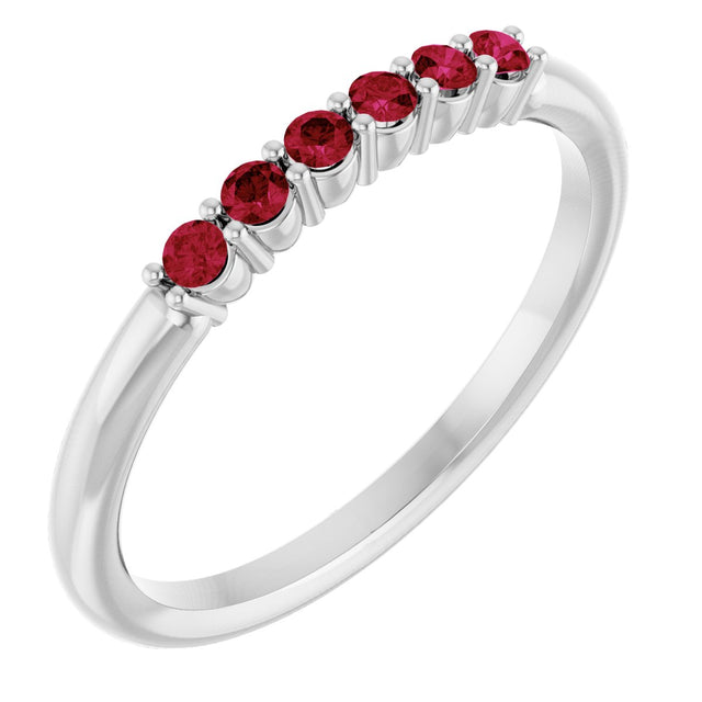 14K Gold Round Natural Ruby Accented Stackable Ring - White Gold
