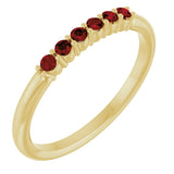 14K Gold Round Natural Mozambique Garnet Accented Stackable Ring - Yellow Gold