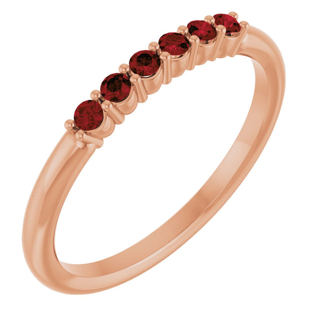 14K Gold Round Natural Mozambique Garnet Accented Stackable Ring - Rose Gold