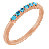 14K Gold Round Natural Aquamarine Accented Stackable Ring - Rose Gold