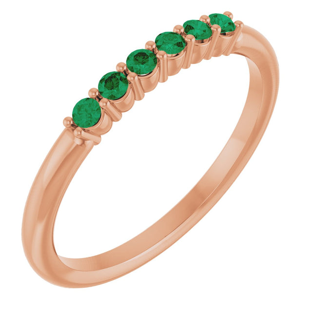 14K Gold Round Natural Emerald Accented Stackable Ring - Rose Gold