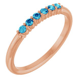 14K Gold Round Natural Blue Zircon Accented Stackable Ring - Rose Gold