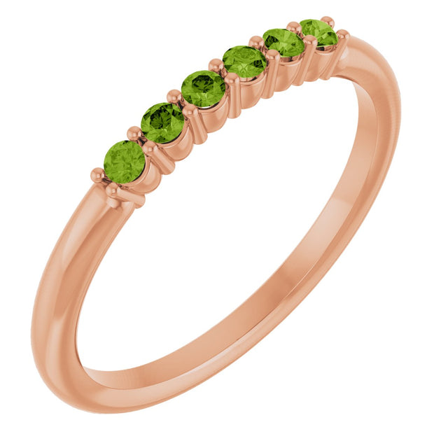 14K Gold Round Natural Peridot Accented Stackable Ring - Rose Gold