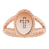 14K Gold Round Natural Diamond Cross Ring – 0.9mm Stones - Rose Gold - view 3