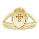 14K Gold Round Natural Diamond Cross Ring – 0.9mm Stones - Yellow Gold - view 3