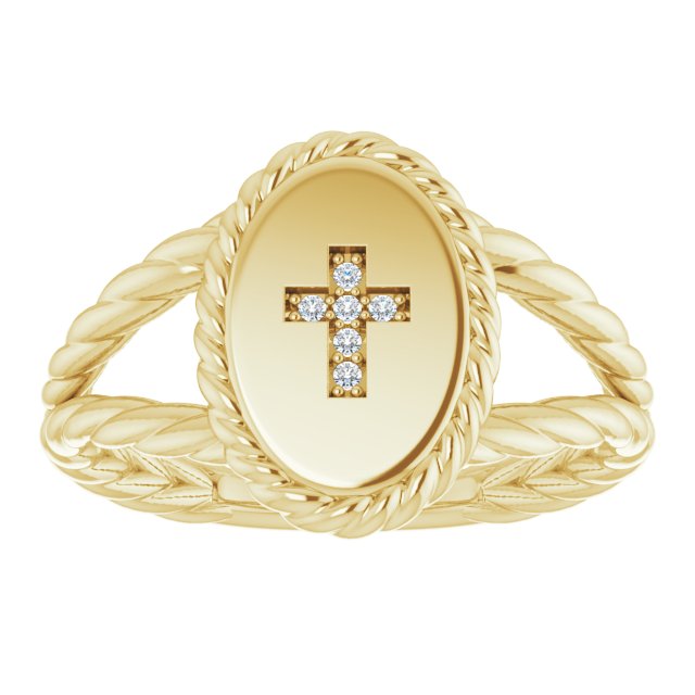 14K Gold Round Natural Diamond Cross Ring – 0.9mm Stones - Yellow Gold - view 3