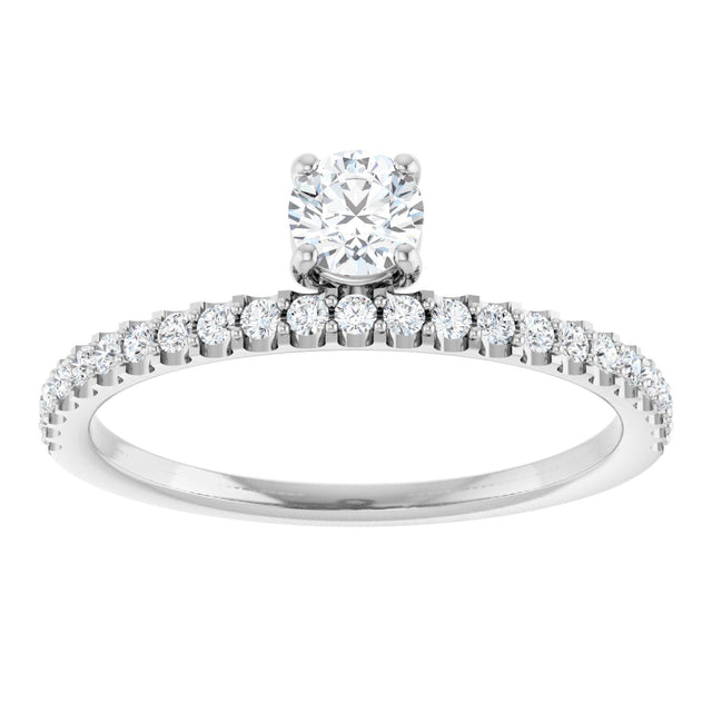 14K Gold Round Natural Diamond Asymmetric Stackable Ring – 4.1mm Stones - White Gold - view 3