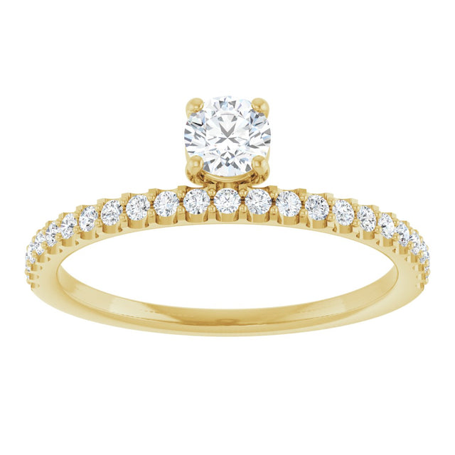 14K Gold Round Natural Diamond Asymmetric Stackable Ring – 4.1mm Stones - Yellow Gold - view 3