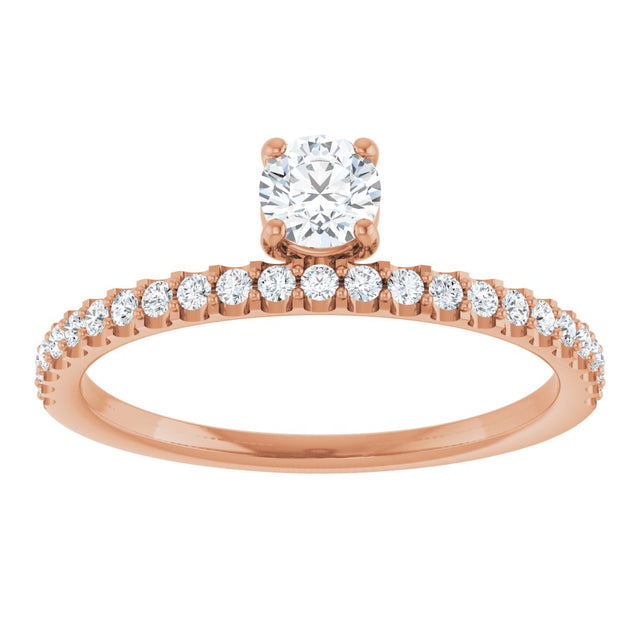 14K Gold Round Natural Diamond Asymmetric Stackable Ring – 4.1mm Stones - Rose Gold - view 3