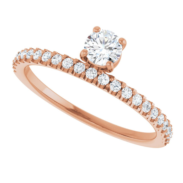 14K Gold Round Natural Diamond Asymmetric Stackable Ring – 4.1mm Stones - Rose Gold - view 5