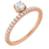 14K Gold Round Natural Diamond Asymmetric Stackable Ring – 4.1mm Stones - Rose Gold