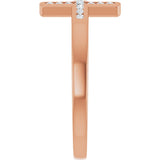 14K Gold Round Natural Diamond Sideways Cross Ring – 1.6mm Stones - Rose Gold - view 4