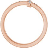 14K Gold Round Natural Diamond Sideways Cross Ring – 1.6mm Stones - Rose Gold - view 2