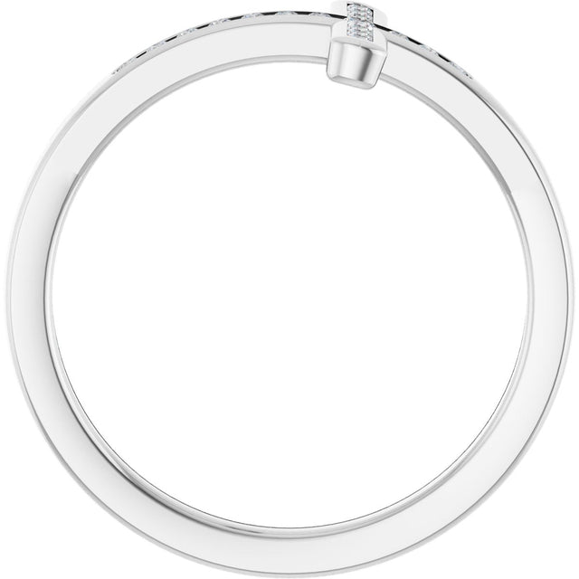 14K Gold Round Natural Diamond Sideways Cross Ring – 1.6mm Stones - White Gold - view 2