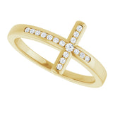 14K Gold Round Natural Diamond Sideways Cross Ring – 1.6mm Stones - Yellow Gold - view 5