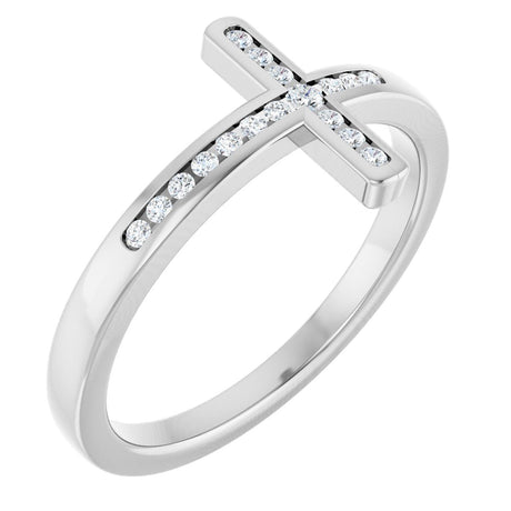 14K Gold Round Lab-Grown Diamond Sideways Cross Ring – 1.7mm Stones - White Gold