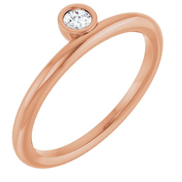 14K Gold Marquise Natural Diamond Bezel-Set Stackable Ring - Rose Gold