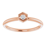 14K Gold Round Natural Diamond Hexagon Stackable Ring - Rose Gold - view 3