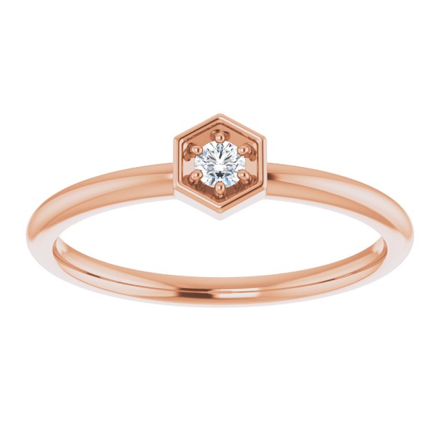 14K Gold Round Natural Diamond Hexagon Stackable Ring - Rose Gold - view 3