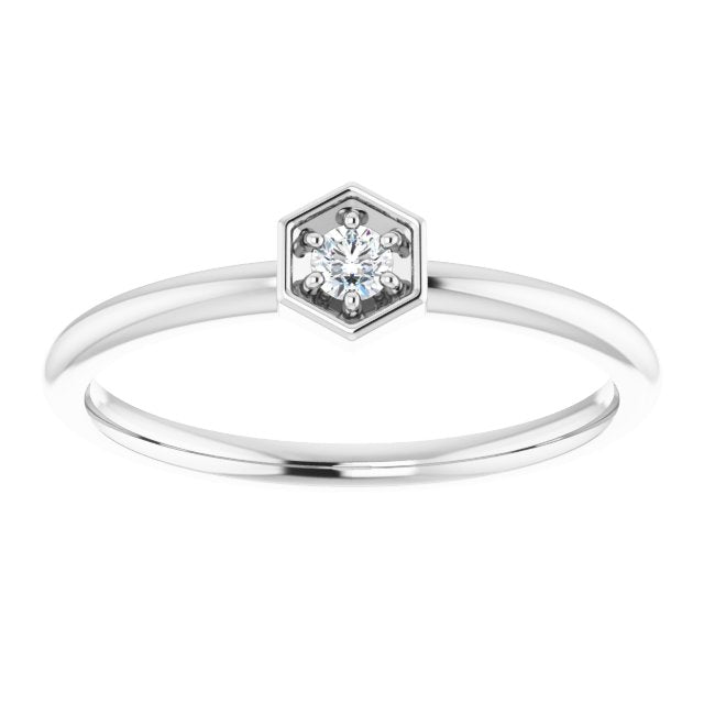 Platinum Round Natural Diamond Hexagon Stackable Ring - view 3