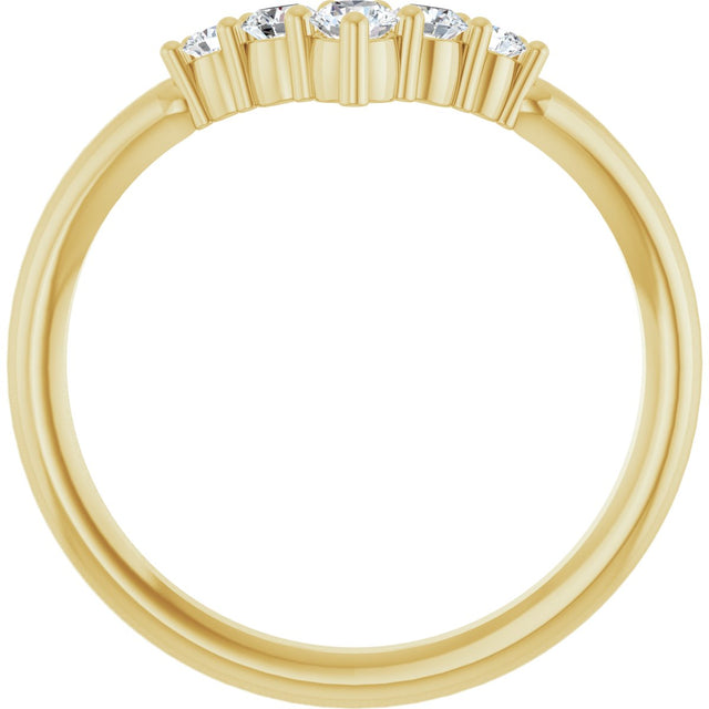 14K Gold Round Natural Diamond Accented Graduated V Ring - Yellow Gold - view 2