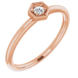 14K Gold Round Natural Diamond Hexagon Stackable Ring - Rose Gold
