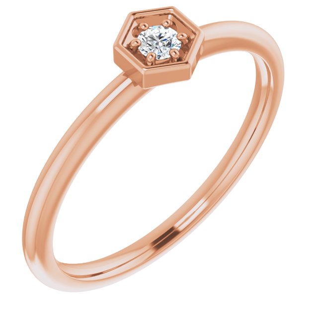 14K Gold Round Natural Diamond Hexagon Stackable Ring - Rose Gold