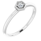 Platinum Round Natural Diamond Hexagon Stackable Ring