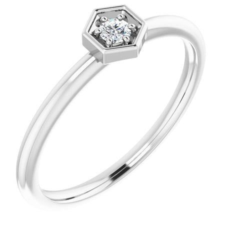 Platinum Round Natural Diamond Hexagon Stackable Ring