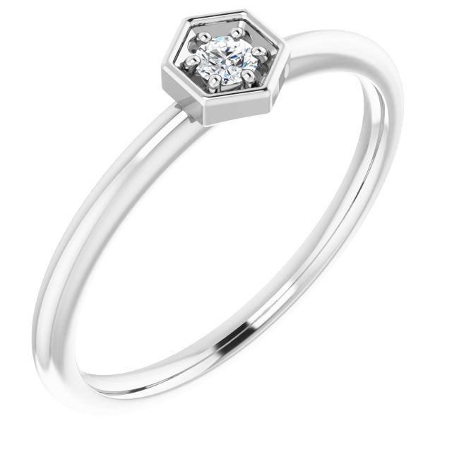Platinum Round Natural Diamond Hexagon Stackable Ring
