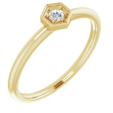 14K Gold Round Natural Diamond Hexagon Stackable Ring - Yellow Gold