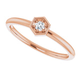 14K Gold Round Natural Diamond Hexagon Stackable Ring - Rose Gold - view 5