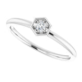Platinum Round Natural Diamond Hexagon Stackable Ring - view 5