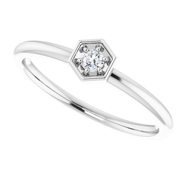 Platinum Round Natural Diamond Hexagon Stackable Ring - view 5