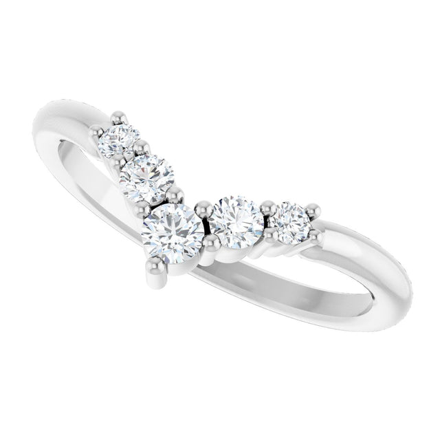 Platinum Round Natural Diamond Accented Graduated V Ring - view 5