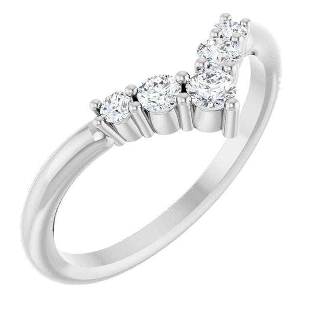 14K Gold Round Natural Diamond Accented Graduated V Ring - White Gold