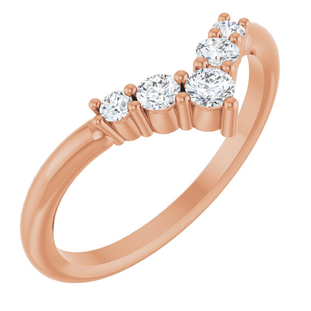 14K Gold Round Lab-Grown Diamond Accented Graduated V Ring - Rose Gold