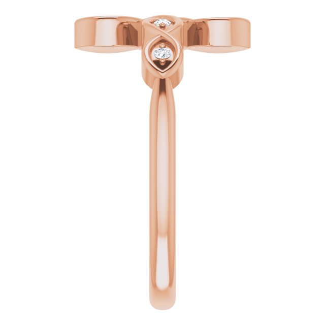 14K Gold Round Natural Diamond Accented Sideways Cross Ring – 1.3mm Stones - Rose Gold - view 4